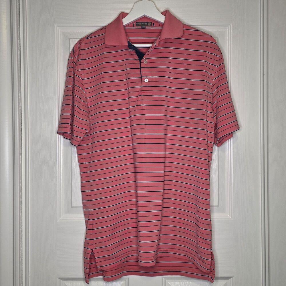 Peter Millar Men's Small Polo Pink Striped Short Sleeve Summer Comfort e4
